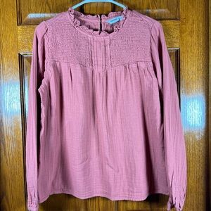 Sonoma Medium Gauze Long Sleeve Pullover To Terracotta Color Smocked Yoke